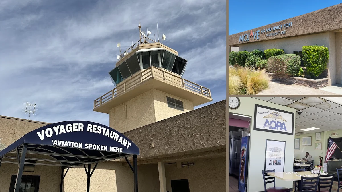 Casual dining room with aviation-themed decor.
