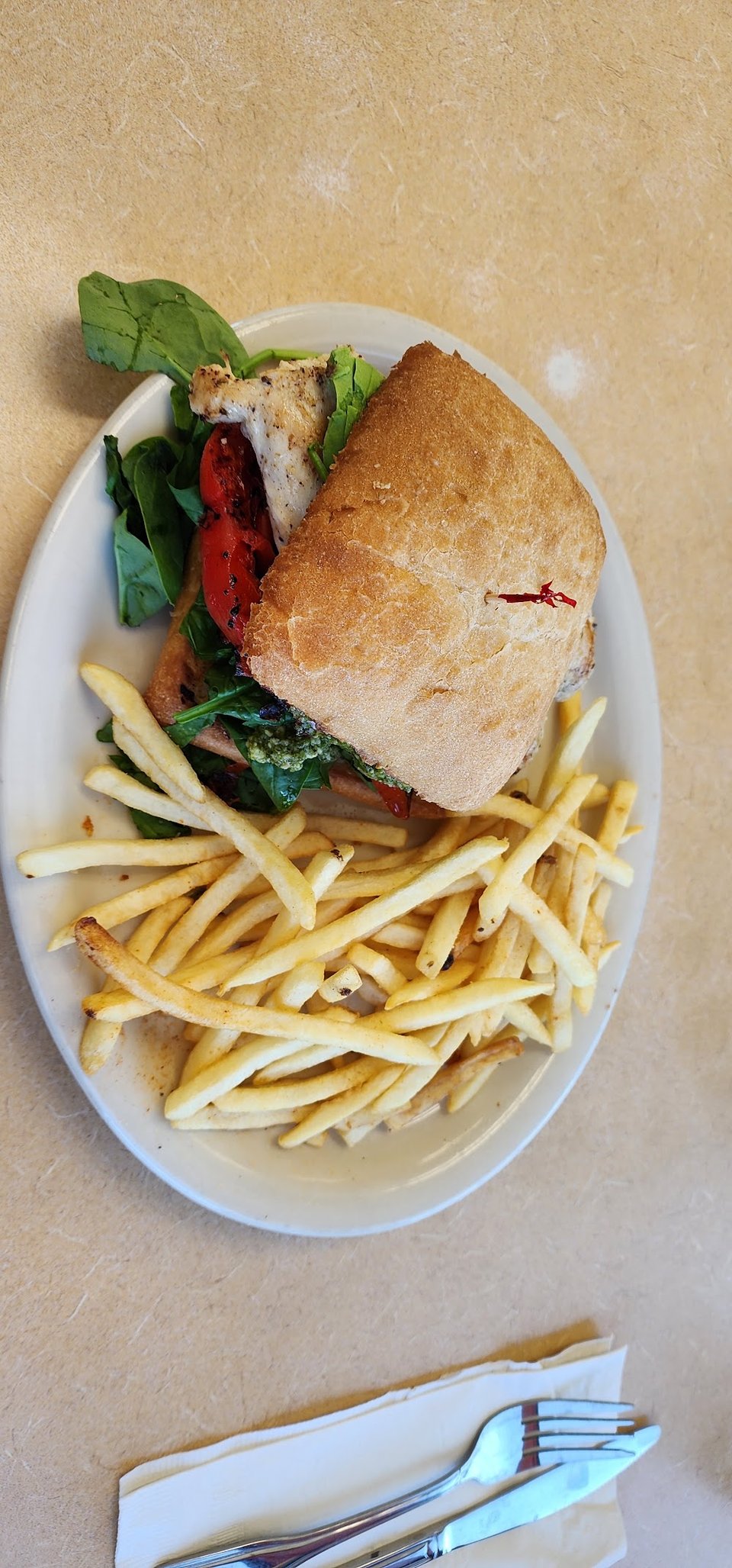 Chicken Pesto Sandwich with Fries